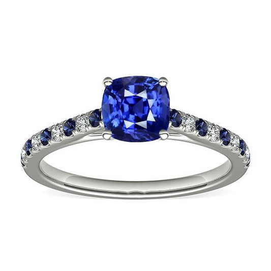 Kissen Edelsteinring runder blauer Saphir & Diamanten 2.50 Karat - harrychadent.ch