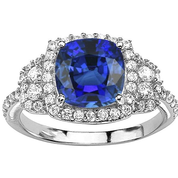 Kissen Halo Blue Saphir Ring Weißgold 14K Diamanten 5 Karat - harrychadent.ch