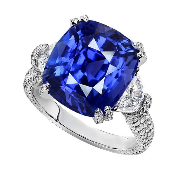 Kissen Saphir Edelstein Ring 3 Stein Stil Schmuck 7 Karat Gold 14K - harrychadent.ch