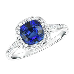 Kissen Saphir Halo Diamantring 3,50 Karat 14K Weißgold Schmuck