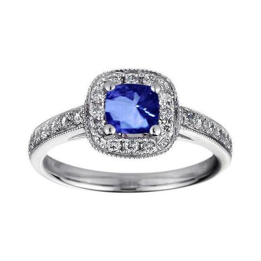 Kissen Sri Lanka Blue Sapphire Diamant 1.25 Kt. Ring Weißgold 14K - harrychadent.ch