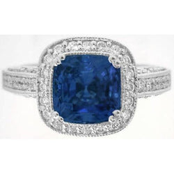 Kissen Sri Lanka Saphir & Diamant Ring Weißgold 14K 3 Karat