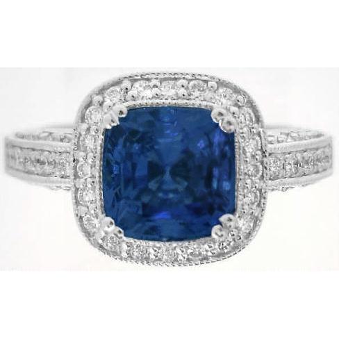 Kissen Sri Lanka Saphir & Diamant Ring Weißgold 14K 3 Karat - harrychadent.ch
