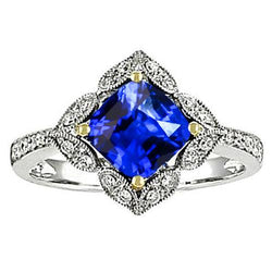 Kissen Sri Lanka Sapphire Diamants Ring 5.65 ct. Zweifarbiges Gold