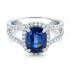 Kissen Sri Lanka Sapphire Runden Halo Diamants Ring 4.75 Ct