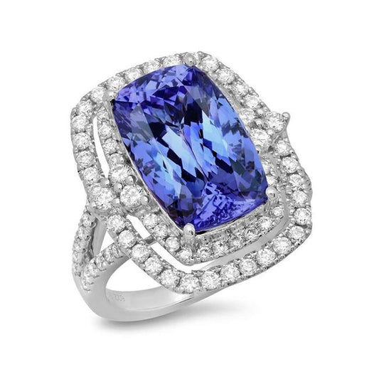 Kissen Tansanit & Diamant 7 Karat Halo Fancy Ring Gold Weiß 14K
