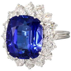 Kissen Tansanit mit runden Diamanten 5 Karat Ring Neu Weißgold 14K