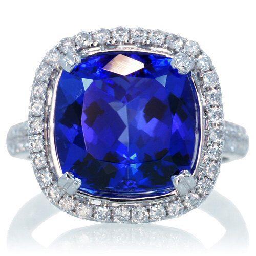 Kissen Tansanit und Diamant 6,50 ct Ehering 14K Gold