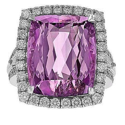 Kissenschliff rosa Kunzit Diamant Fancy Ring 16,20 Karat Weißgold