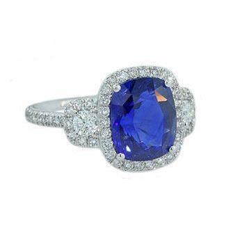 Kissenschliff srilankischer Saphir-Diamant-Ring Weißgold 14K 5 Ct - harrychadent.ch