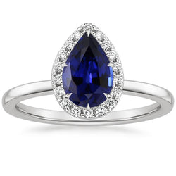 Klassischer Halo-Diamantring Birnen-Saphir-Mittelgold 14K 6,75 Karat