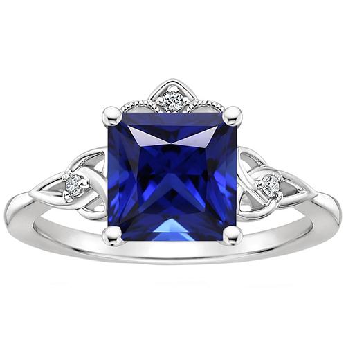 Kleiner Diamant & Princess Schliff Blauer Saphir Antik-Stil Ring Gold 14K - harrychadent.ch