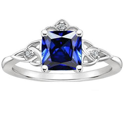 Kleiner Diamant- und Kissenring mit blauem Saphir-Edelstein, Gold, 2,30 Karat