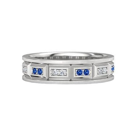 Komfort Fit Vintage Typ Band Diamanten Blauer Saphir Weißgold 14K