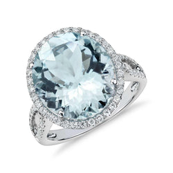 Krappen-Set Rundschliff 12 Karat Aquamarin und Diamanten Ring Gold Weiß