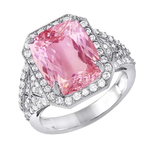 Krappenset 18,35 Karat Rosa Kunzit mit Diamanten Ring Weißgold - harrychadent.ch