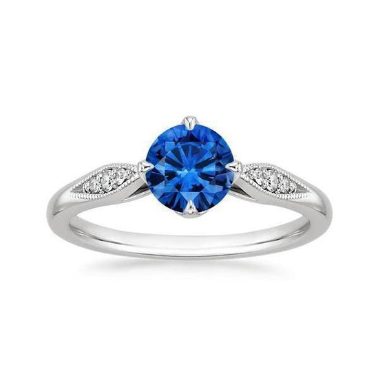 Krappenset 2.40 Karat Rundschliff Ceylon Saphir & Diamanten Ring WG 14K