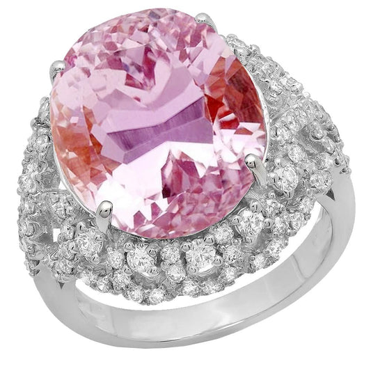 Krappenset 36,75 Kt Rosa Kunzit Mit Diamanten Ring Weißgold 14K