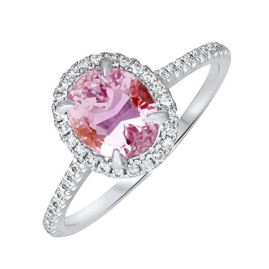 Kunzit im Ovalschliff mit Diamanten 16,95 Karat Ehering Weißgold - harrychadent.ch