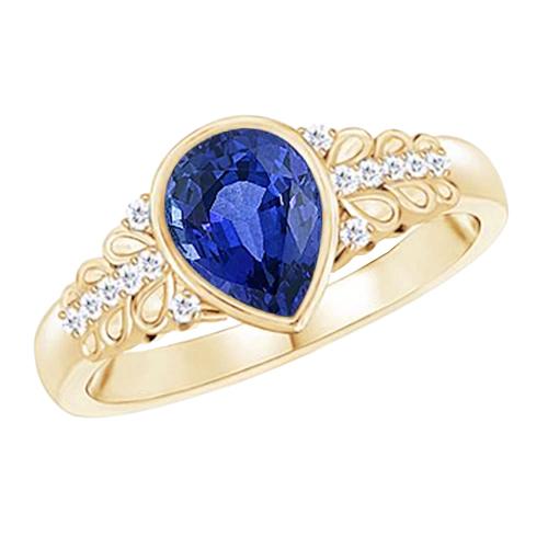 Lünette Set Birne Ceylon Saphir & Diamant Ring Gelbgold 4,75 Karat - harrychadent.ch