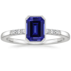 Lünette Set Blauer Saphir Diamantring 2,50 Karat Vintage-Stil