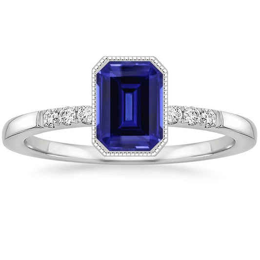 Lünette Set Blauer Saphir Diamantring 2,50 Karat Vintage-Stil - harrychadent.ch