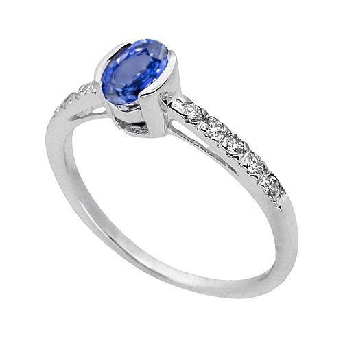 Lünette Set Oval Sri Lanka Blauer Saphir Diamantring 1.40 Ct