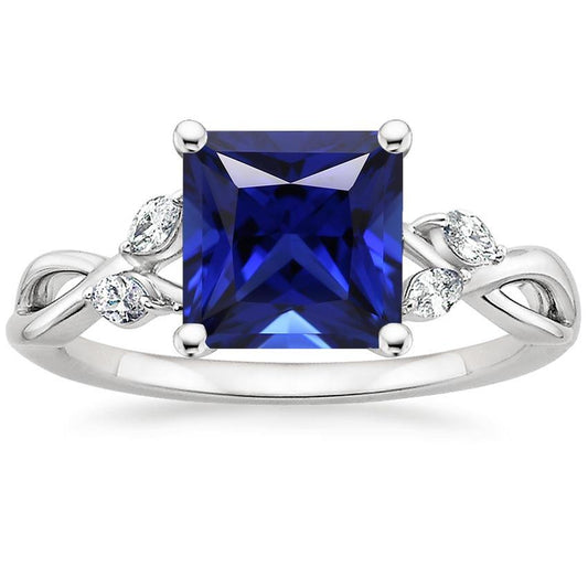 Marquise-Diamant-Jubiläumsring & Princess Blue Saphir 5,25 Karat - harrychadent.ch