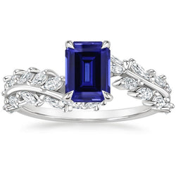 Marquise Diamant und Smaragdblauer Saphir Ring 3 Karat Schmuck