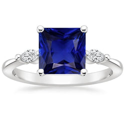 Marquise Diamantring 3 Steine Prinzessin Ceylon Saphir 5,25 Karat