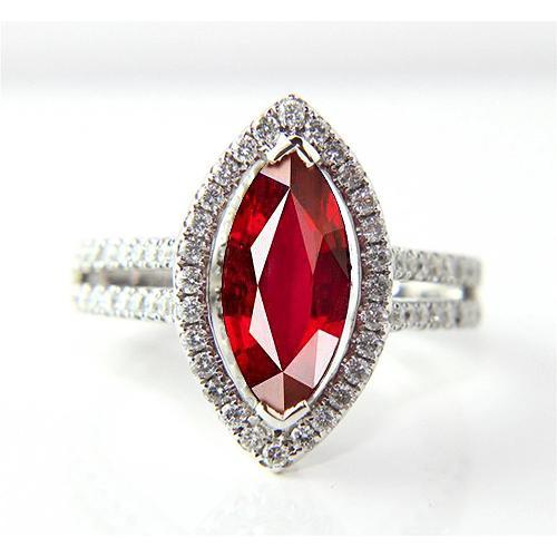 Marquise Form Roter Rubin & Diamant Ring 4.50 Karat Weißgold Schmuck