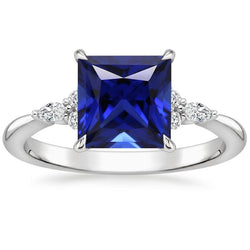 Marquise & Runden Diamants Ring mit Princess Blue Sapphire 5,25 Karat