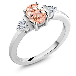 Morganit und Diamanten 9 Karat 3 Steine Ehering Weißgold 14K
