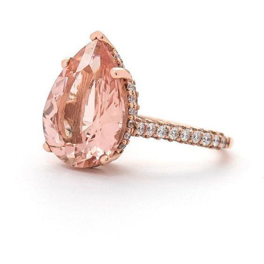 Morganit und Diamanten im Birnenschliff 9.25 Kt Ehering Roségold 14K - harrychadent.ch