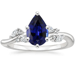 Natürlicher birnenblauer Saphir & Marquise, Ring mit runden Diamanten 6,75 Karat