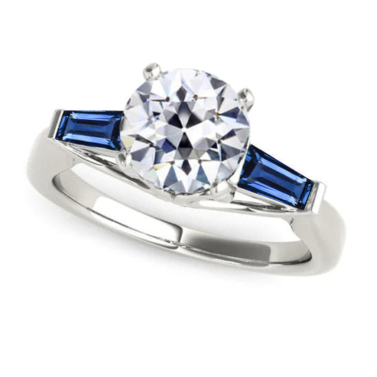 Natürlicher Blauer Saphir-Diamantring 3,20 ct. 3 Steinalter Bergmann