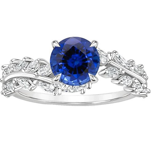 Natürlicher blauer Saphir & Marquise-Diamantring 3 Karat Neu