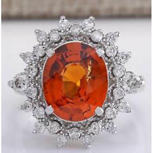Natürlicher Mandarin Granat mit Diamanten 10,25 Kt Ring Weißgold 14K - harrychadent.ch