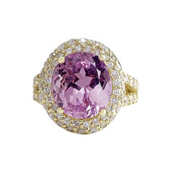 Natürlicher rosafarbener Kunzit-Diamant-Ring Gelbgold-Edelschmuck 23 Ct