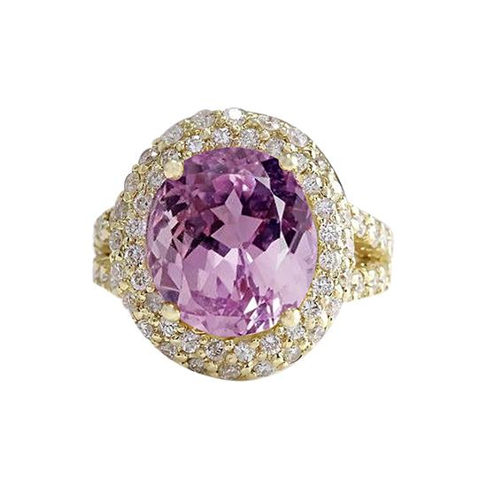 Natürlicher rosafarbener Kunzit-Diamant-Ring Gelbgold-Edelschmuck 23 Ct - harrychadent.ch