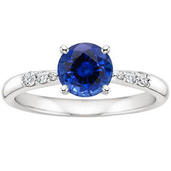 Natürlicher Solitär runder blauer Saphir mit Akzenten Schmuck 2,50 Karat