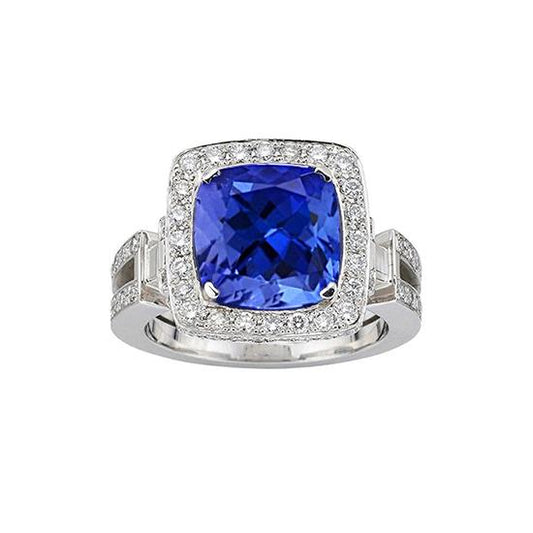 Natürlicher Tansanit mit Diamanten 5,40 ct Ring 14K Weißgold
