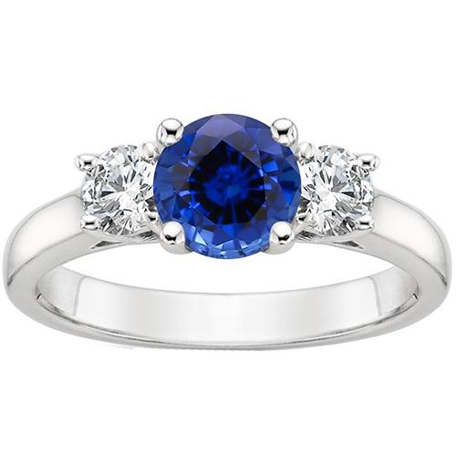 Neu Drei-Steine-Goldring runder Ceylon-Saphir und Diamanten 3 Karat - harrychadent.ch