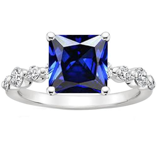 Neu Gold Princess Cut Natürlicher Blauer Saphir Mit Akzenten Ring 4 Karat - harrychadent.ch