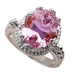 Oval Cut 36,00 Karat Großer Rosa Kunzit Ring Weißgold 14K