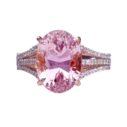 Oval Cut Pink Kunzit & Diamant Ehering Roségold 16.50 Karat