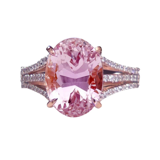 Oval Cut Pink Kunzit & Diamant Ehering Roségold 16.50 Karat - harrychadent.ch