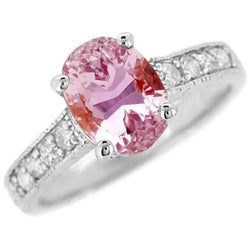 Oval Cut Pink Kunzit und Diamant Ring Weißgold 14K 10.50 Ct
