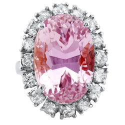Oval Cut Pink Kunzit und runder Diamant Ring Goldschmuck 22 Ct