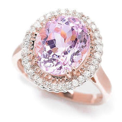Oval Pink Kunzit mit Diamant Fancy Ring Roségold 14K 21,75 Karat